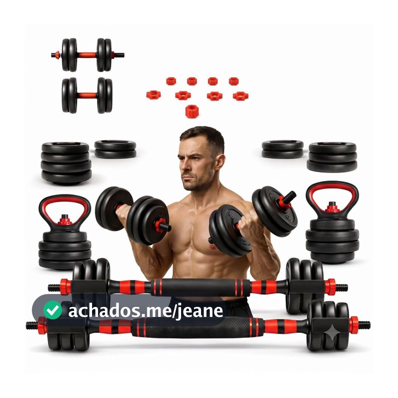 Kit de Halteres 15kg com Anilhas e Barras Rosqueáveis para Musculação e Treino em Casa