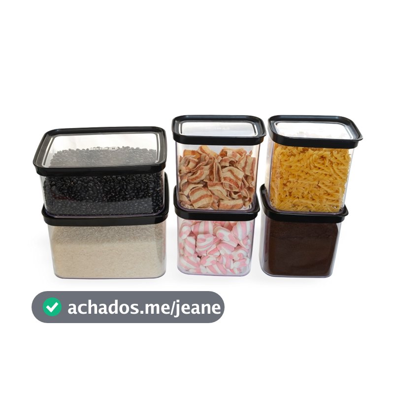 Conjunto 6 Potes Herméticos de Acrílico para Mantimentos e Utilidades Domésticas com Tampa Organização Empilhável