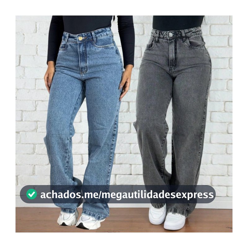 Kit 2 Calças Jeans Wid Leg Cos Alto Aumenta Bumbum Moda Feminina