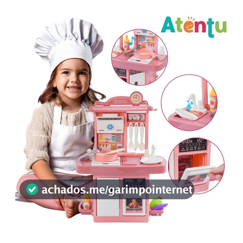 Kit Cozinha de Brinquedo Infantil Solta Água e Som Forno Pia Geladeira Panela