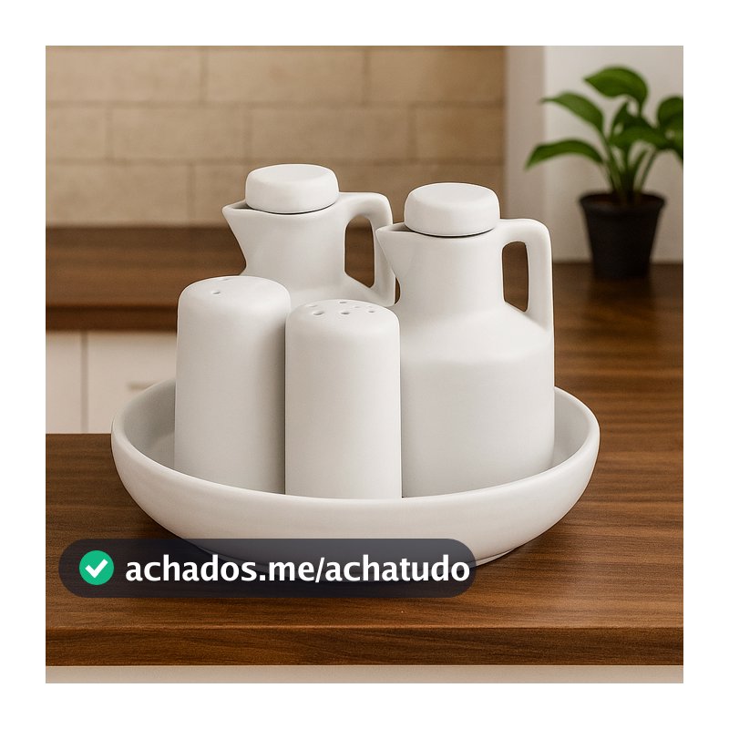 Kit Galheteiro Porta Tempero Porcelana 5 Peças Azeite Vinagre Saleiro Paliteiro Bandeja Mesa Posta