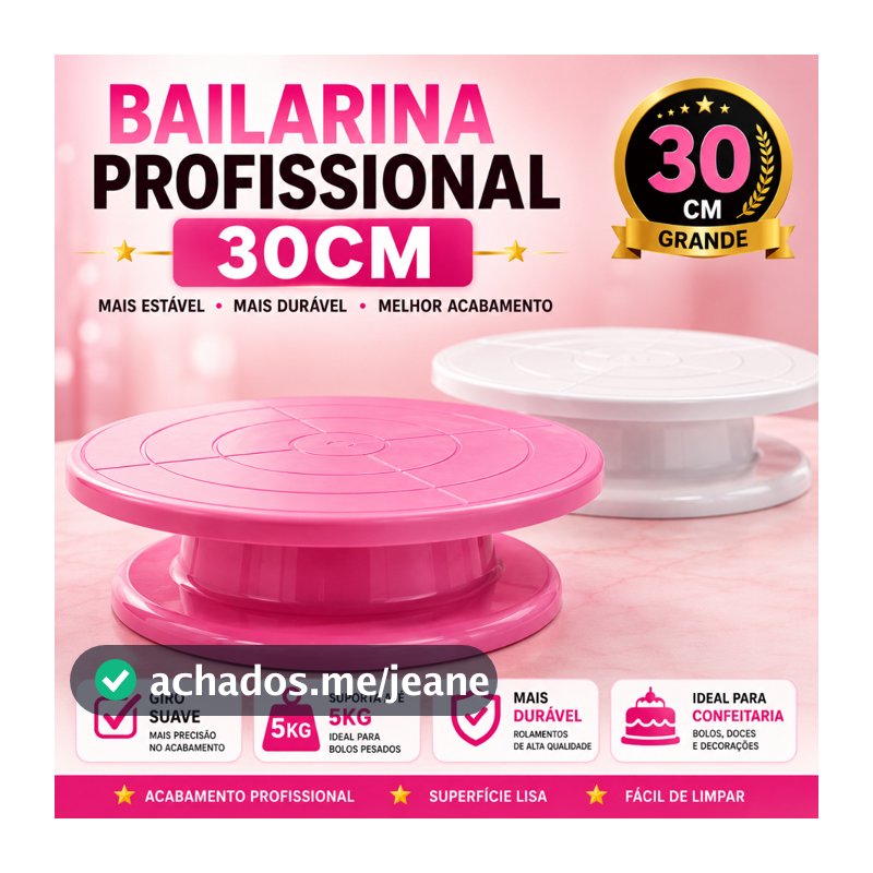 Bailarina Giratória 30cm Branca Ou Rosa Para Bolos Confeitaria Prato Giratório Boleira Profissional