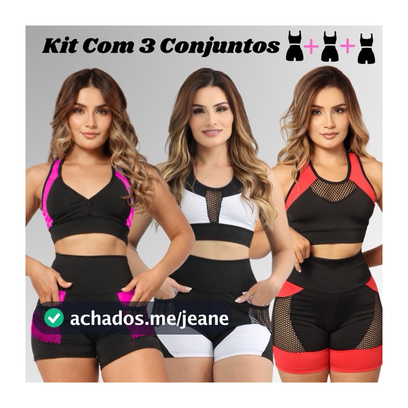 kit 3 Conjunto Fitness Feminino Modelos Diferentes Academia Caminhada Esporte Ar Livres Pilates