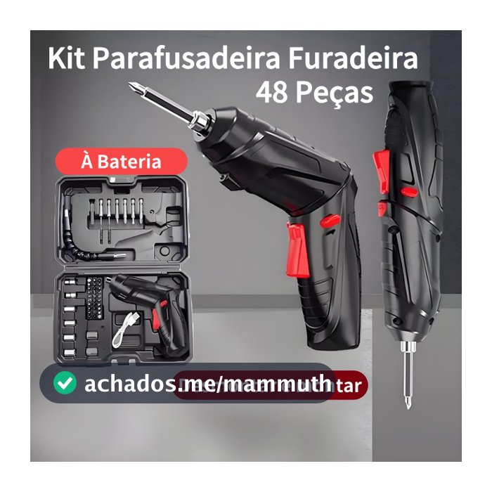 Kit Parafusadeira Elétrica/Furadeira 48 Peças À Bateria Sem Fio Carregador Usb Portátil Leve