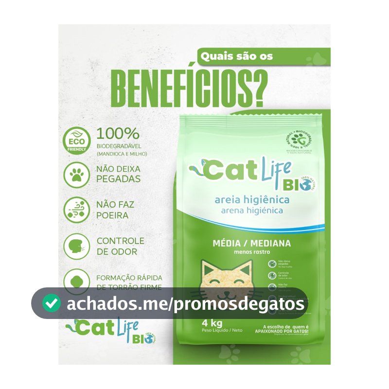 Areia Higiênica Biodegradável Cat Life Bio Media 4 Kg - Menos Rastro