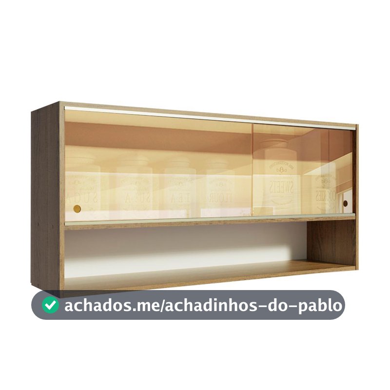 Armário Aéreo Madesa Emilly 2 Portas de Correr de Vidro Reflex com Nicho Aberto - Rustic