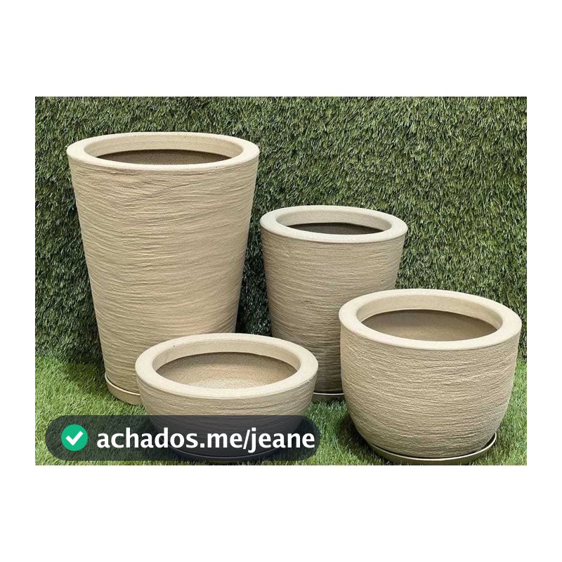 Kit 4 Vasos Polietileno Coluna Redonda N1, N2+ Bojo N1+Bacia N1 Texturizados Para Planta, Flor, Jardim