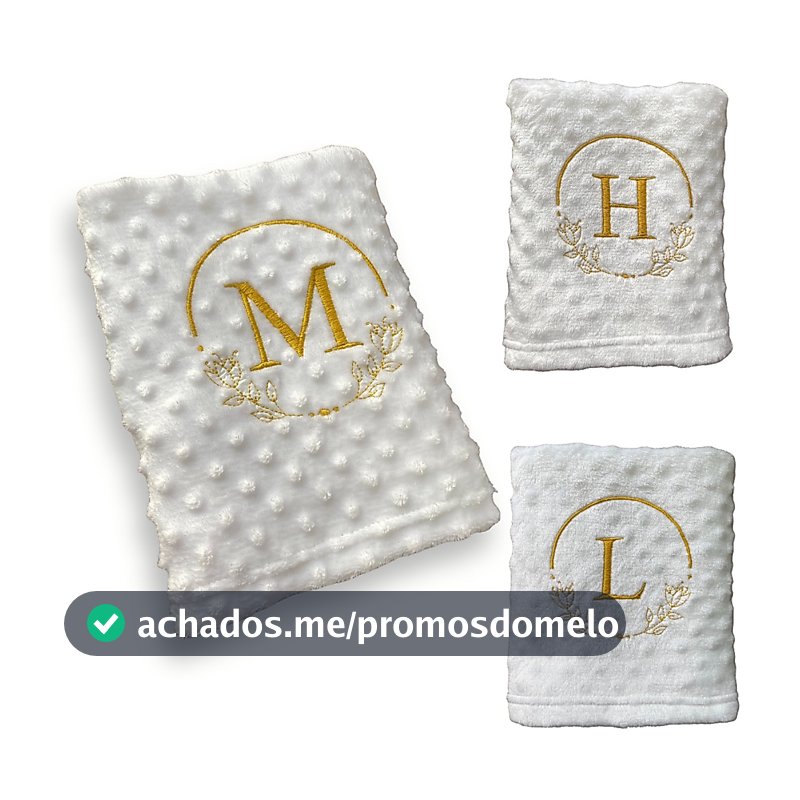 Manta Cobertor Bebê RN Microfibra Personalizado com Inicial Letra Dourada Bordado Menino Menina