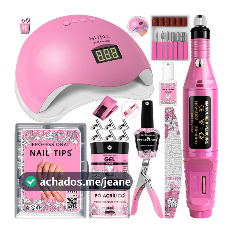 Kit Manicure Alongamento de Unhas Cabine Sun 5 Lixa Lixadeira Elétrica de Unha Caneta Tips