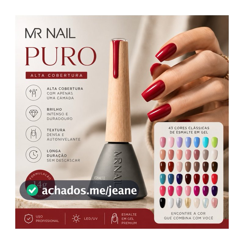 Esmalte em Gel MR NAIL 14g UV/LED Alta Cobertura Profissional 43 Cores Premium