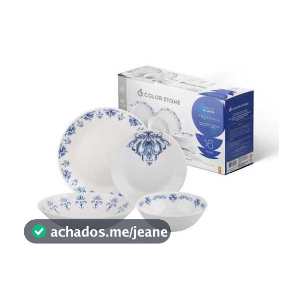 Aparelho de Jantar 16 Peças Provence Azul para 4 Pessoas com Pratos e Bowls Mesa Posta Elegante