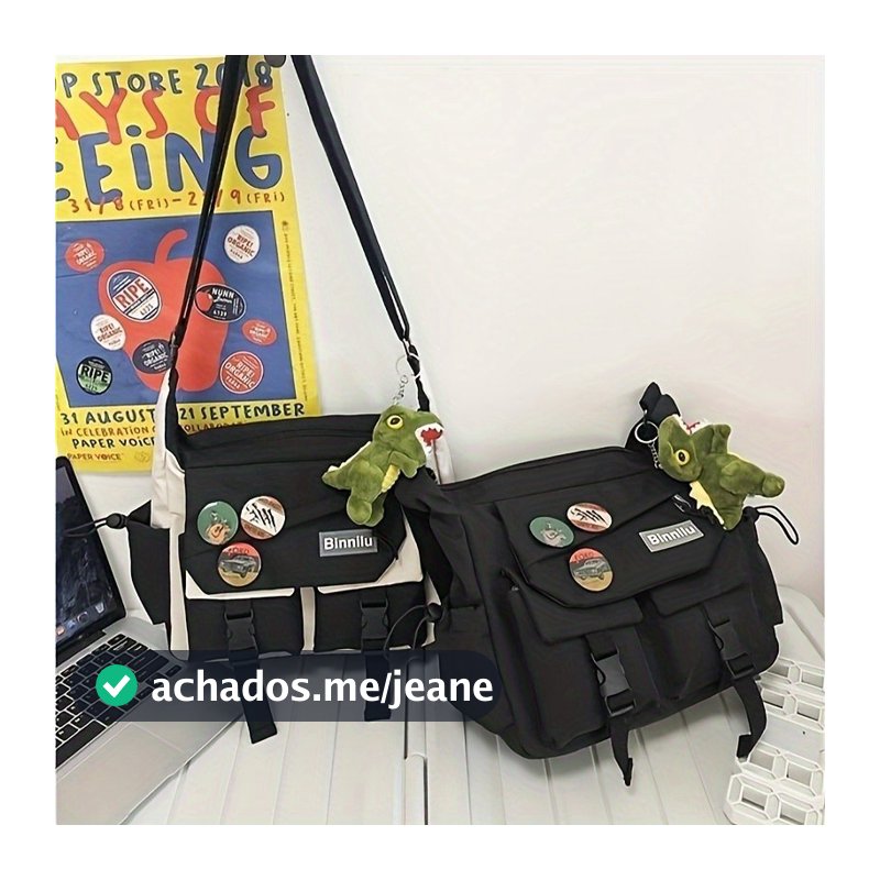 MODIVA Bolsa Transversal Unissex De Grande Capacidade Mochila De Ombro Em Canvas Para Estudantes Presente de Broche