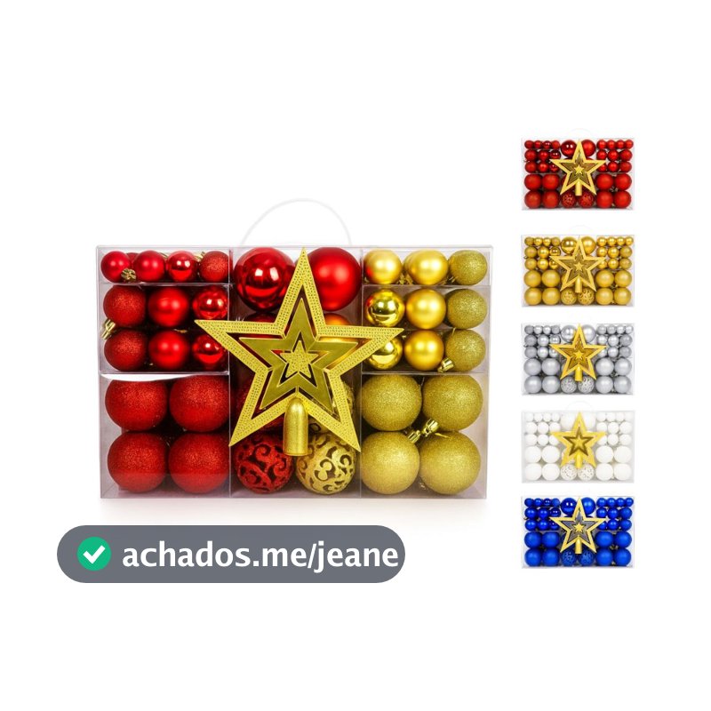 Kit 60/100 Bolas de Natal + Estrela Mista Lisas Glitter Decoração Enfeite Árvore de Natal LuvinCo