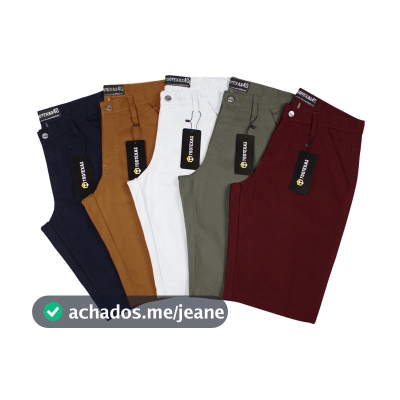 Bermuda Masculina Short Em Sarja Brim Colorida