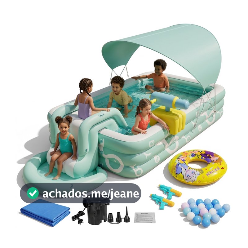 Piscina Inflável 945L com Escorregador Toldo Canhão de Água e Bomba Elétrica