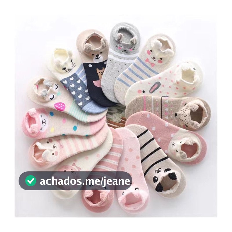 Kit Pares Meia Bichinhos Divertida Sapatilha Feminina Algodão Adulto Infantil