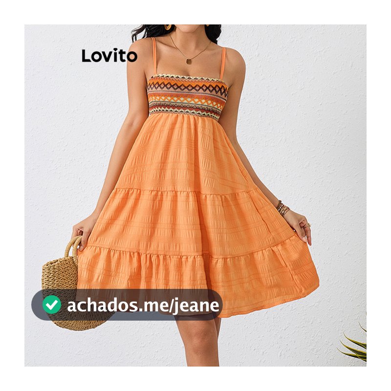 Lovito Férias Vestido Vestido Jacquard Geométrico Praia Para Mulheres LBL17589