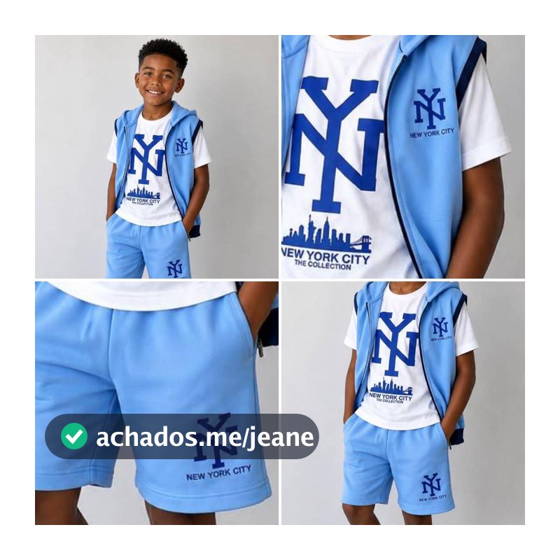 Conjunto Infantil de Menino Kit 3 Peças Colete + Blusa + Bermuda Estampas Modernas