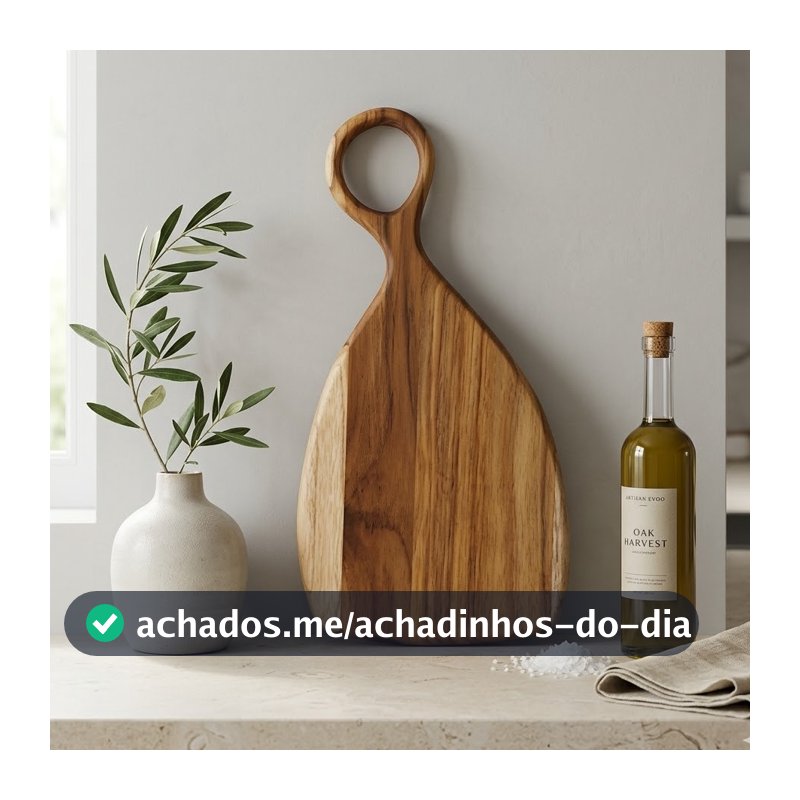 Tábua de Corte Frios e Servir Com Cabo Royal P Decorar Cozinha Mesa Posta – Madeira de Teca 38x19cm