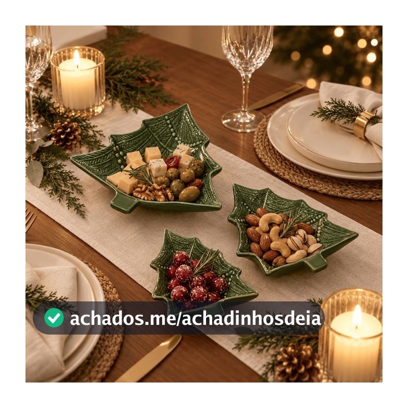 Kit / Conjunto Petisqueira Natal Árvore de Natal Alto Relevo Funda Verde em Cerâmica Ideal Para Mesa Posta Scalla 2a