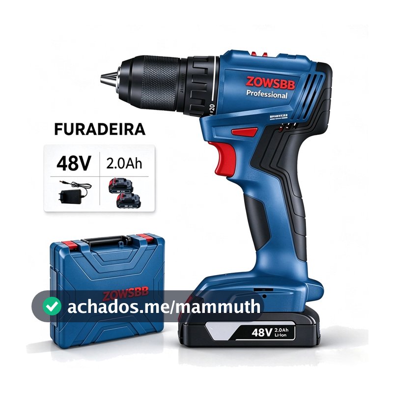 Parafusadeira Furadeira de Impacto 48V Bateria Profissional 54Nm  Kit Com Maleta e Acessórios