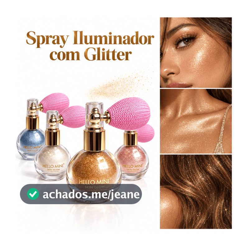 Spray de Glitter Iluminador para Corpo e Rosto, Brilho Fino 4 Cores, Longa Duração e Portátil