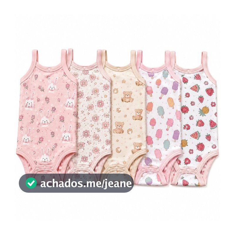 Kit 5 Bodies Regata Alcinha Bebê Menina Estampado Suedine 100% Algodão Tamanhos P M G