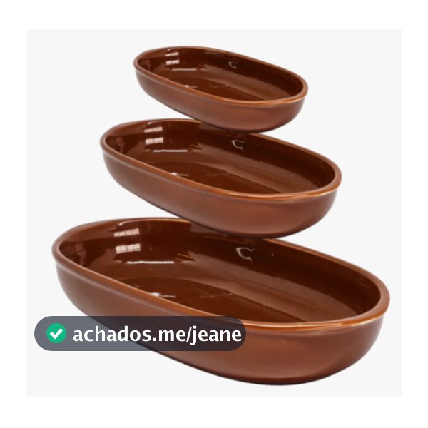 Kit com 3 Tamanhos de Travessas Ovais de Cerâmica 240ml, 470ml e 940ml Marrom