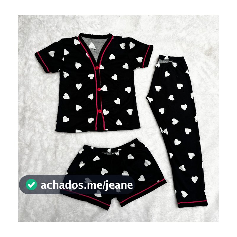 Kit Pijama Infantil Menina 3 Peças Americano Camisa Botões + Calça + Short Conforto Malha 2 ao10