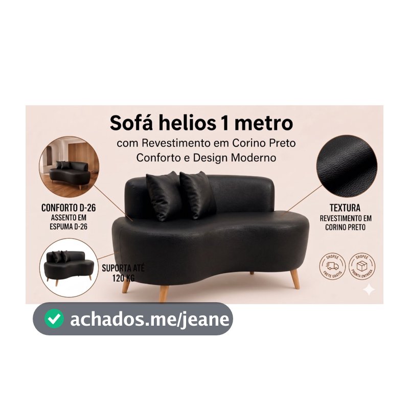🛋️ Sofá Helios XII 1 Metro Corino Preto | Design Orgânico, Conforto Premium e Fácil Limpeza