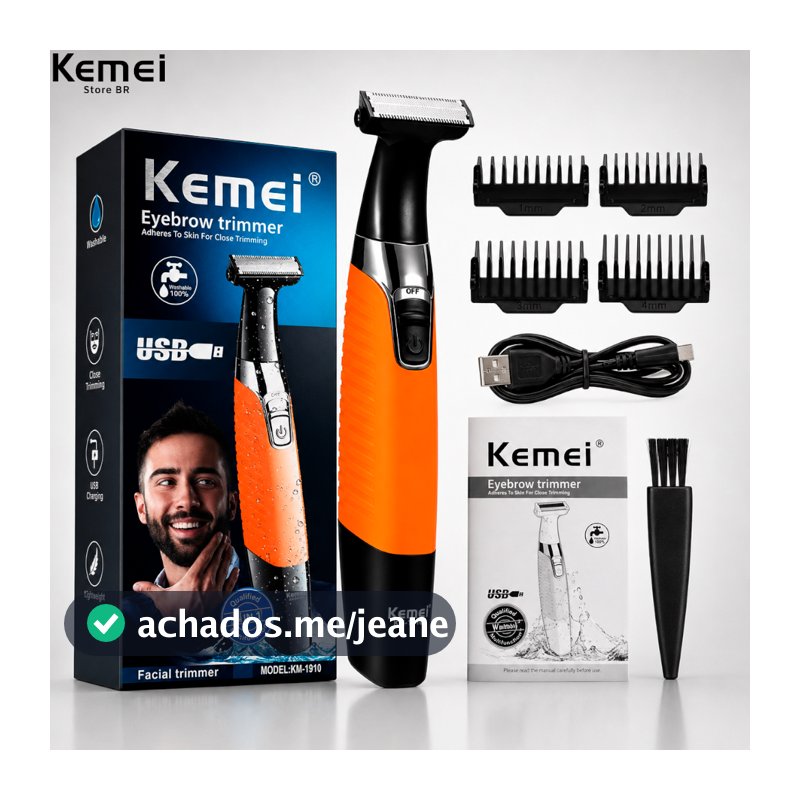Barbeador Aparador de Pelos Kemei KM- 1910 Portátil Bivolt 110v /220v Máquina de acabamento KM -1910