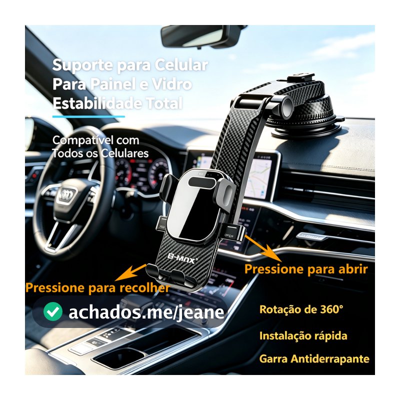 Suporte de Celular Veicular Automotivo para Carro Painel Para-brisa 360° Universal Ajustável