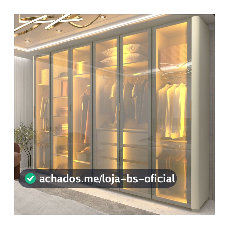 Guarda-Roupa Casal 6 Portas com 6 Portas Reflecta com Pés com LED Innova 100% MDF Branco/Off White Off White