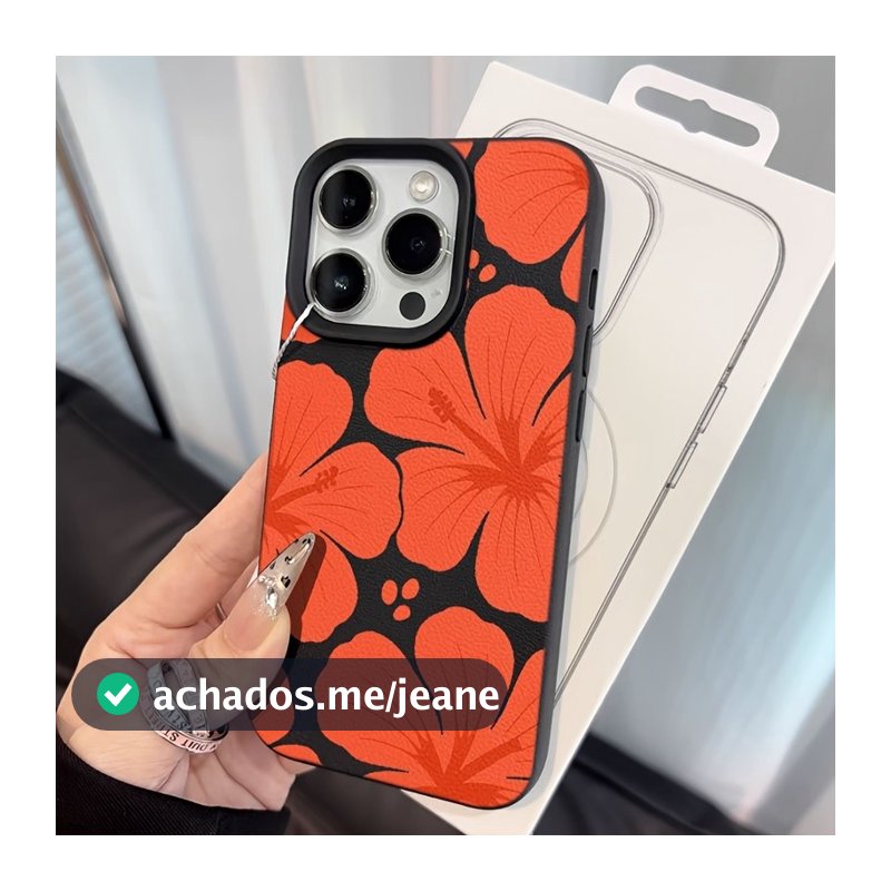 Capa de Celular: Capa com Padrão Floral Havaiano Laranja e Textura de Lichia com Toque Confortável, Capa de Celular com
