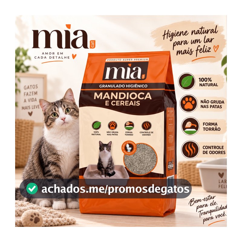 Areia Higienica Biodegradavel Mia Cat Gato Granulado 4kg Torrão Sem Odor Cereal Mandioca