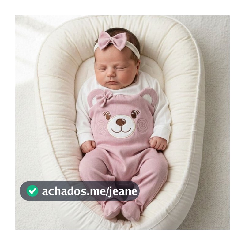 Roupa Bebê Menina Macacão Longo Kids Ursinha Jade Tam RN, P e M - Malha 100% Algodão