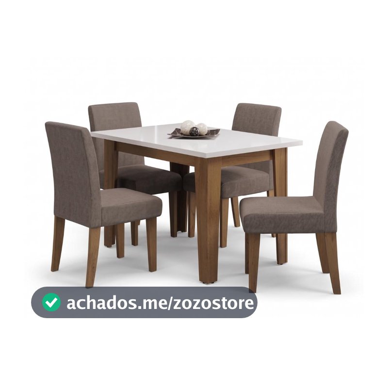 Conjunto de Mesa Sala de Jantar Miami com 4 Cadeiras Trieste Suede 1,20m Cedro / Off White / Mascavo