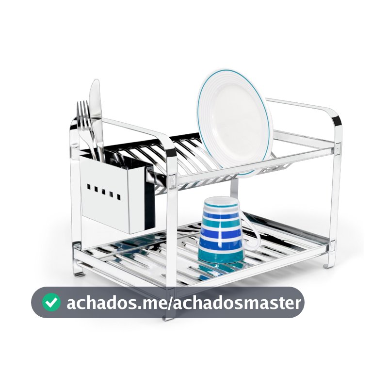 Escorredor de louça inox para 16 pratos com porta talher inox
