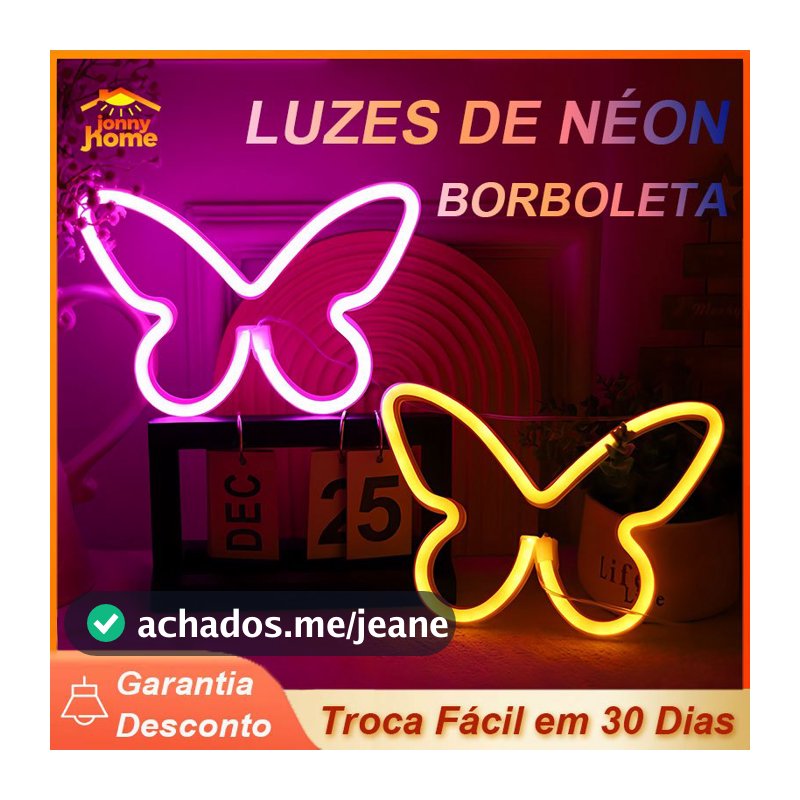 Luminária LED Neon Borboleta Decorativa Moderna Criativa USB Pilha Iluminação para Quarto Decoração