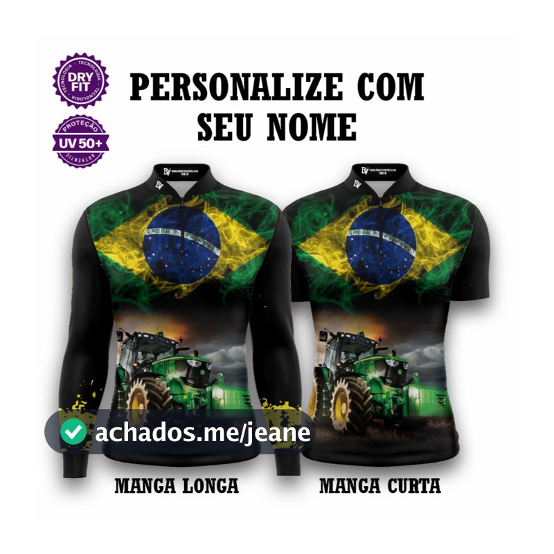 Camisa Zíper Agro Brasil – Unissex UV50+ Premium Personalizada