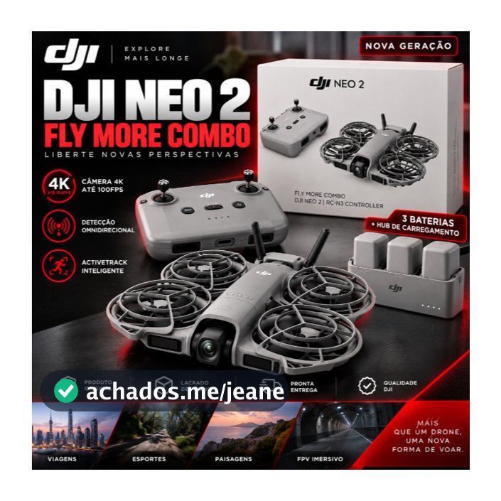 Drone DJI Neo 2 Fly More Combo 4K : GPS + Controle sem tela 10KM + Hub de carregamento + Antena (Novo Lacrado na Caixa)