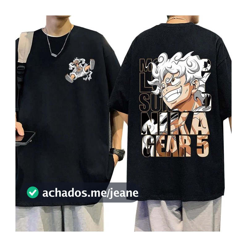 Camiseta Unissex Luffy Anime One Piece Gear 5 Camisa Streetwear 100% Algodão Confortável Estilo Moda Unissex