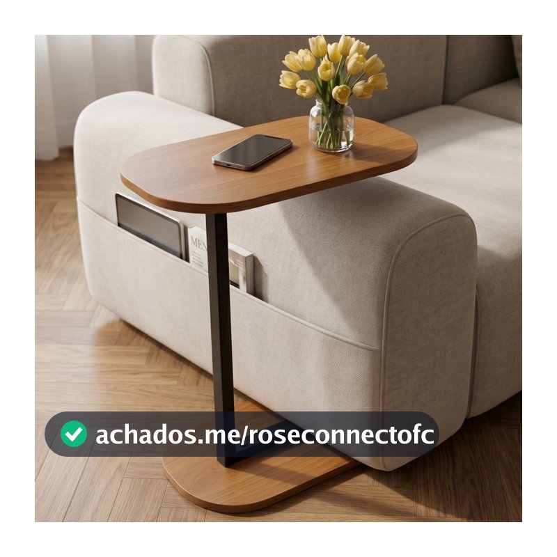 Mesa Lateral Elo Estilo Industrial MDF e Pé em Aço Suporte Notebook Café Apoio Funcional - LH Móveis