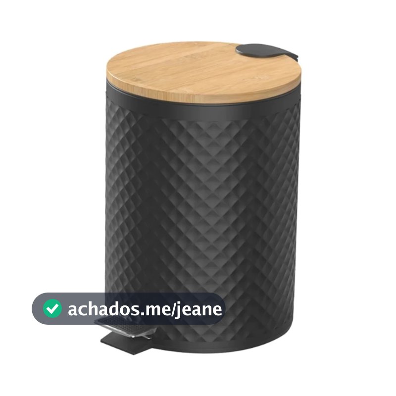 Lixeira Cozinha Banheiro Com Pedal Cesto De Lixo Moderna Removivel Inox 5 Litros Tampa De Bambu