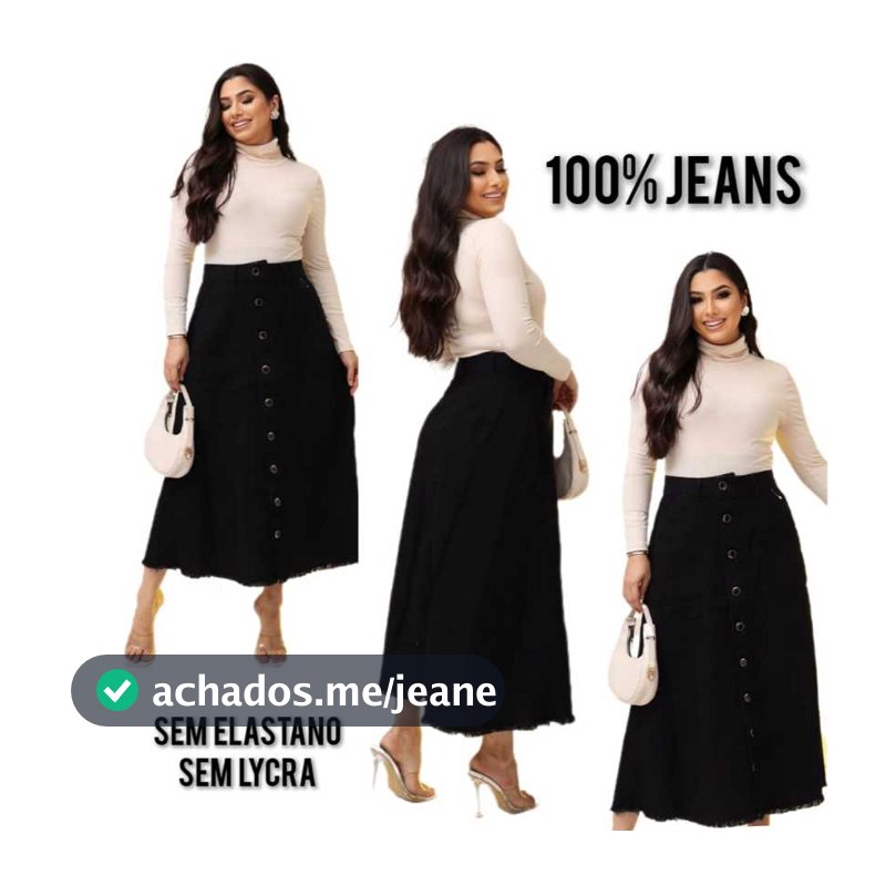 Saia Longa Jeans Preto Moda Crista Evangélica e Secretaria