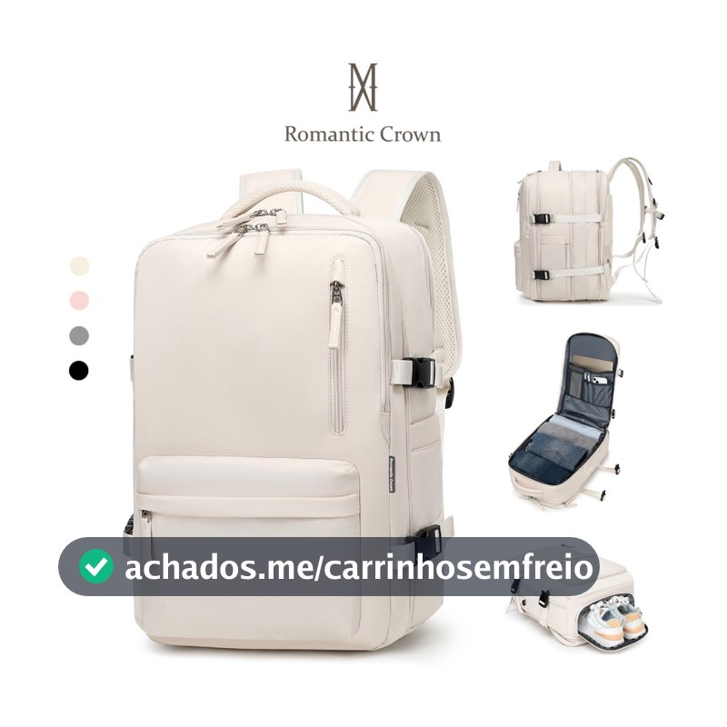 ROMANTIC CROWN Mochila Viagem Feminina Masculina Multifuncional Reforçada Impermeável Expansível, Notebook Antifurto USB