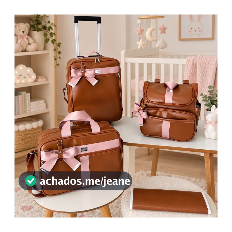 Kit de bolsas de maternidade luxo personalizado com mala de rodinha, bolsa, mochila e trocador