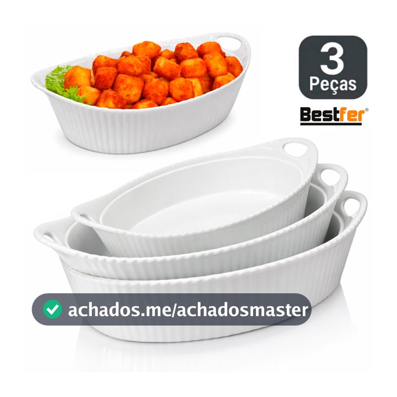 Conjunto Jogo de  Travessas 3 peças Oval em Melanina Bestfer PMG Branca opaline