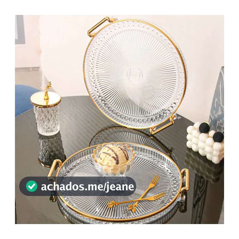 Bandeja Organizadora Decorativa Multiuso Para Servir Nórdica Com Alça e Detalhe em Dourado Decoração de Mesa