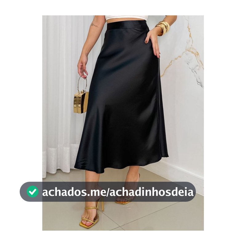 EMILI Saia Midi De Cetim Feminina Casual De Cintura Alta -9381